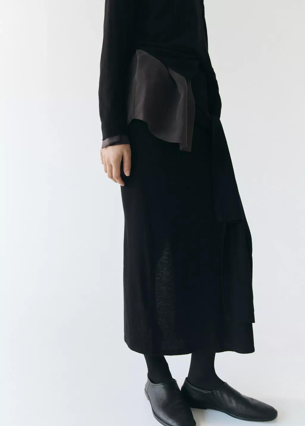 Black Knitted Skirt With Knot Detail, Black, large image number 3