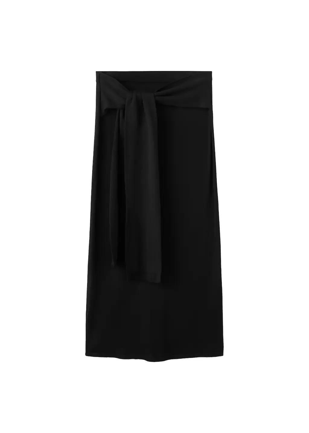 Black Knitted Skirt With Knot Detail, Black, large image number 6