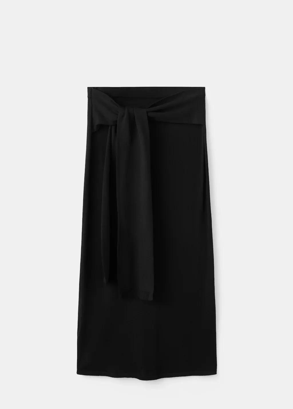 Black Knitted Skirt With Knot Detail, Black, large image number 7