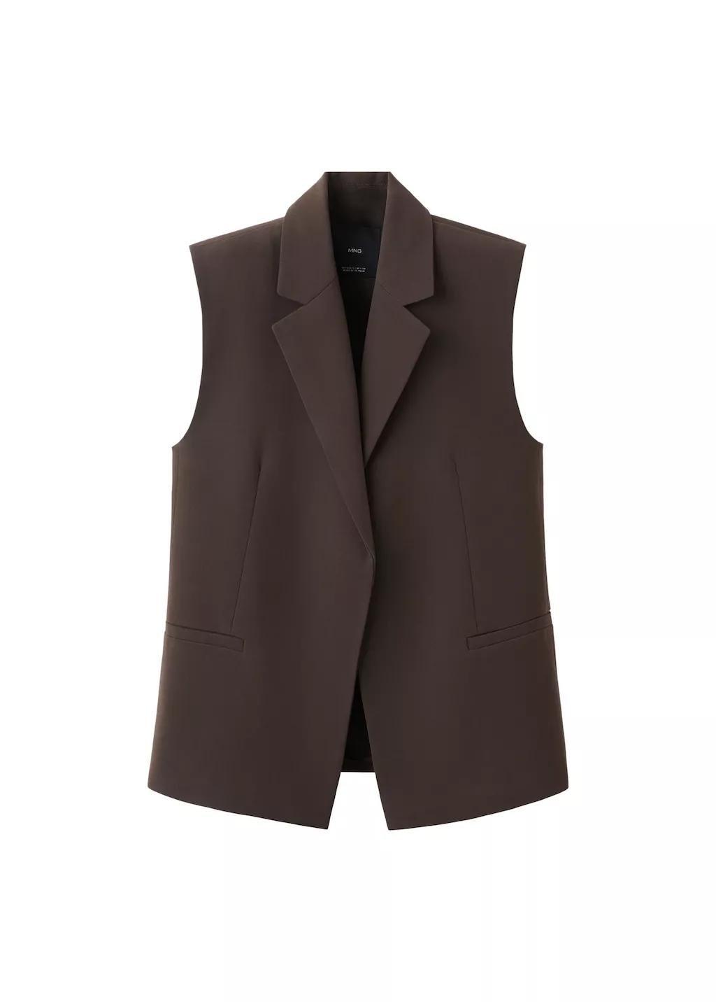 Brown Suit Waistcoat With Lapels, Brown, large image number 0