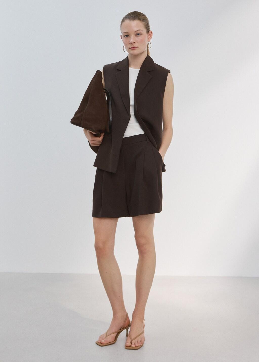 Brown Suit Waistcoat With Lapels, Brown, large image number 1