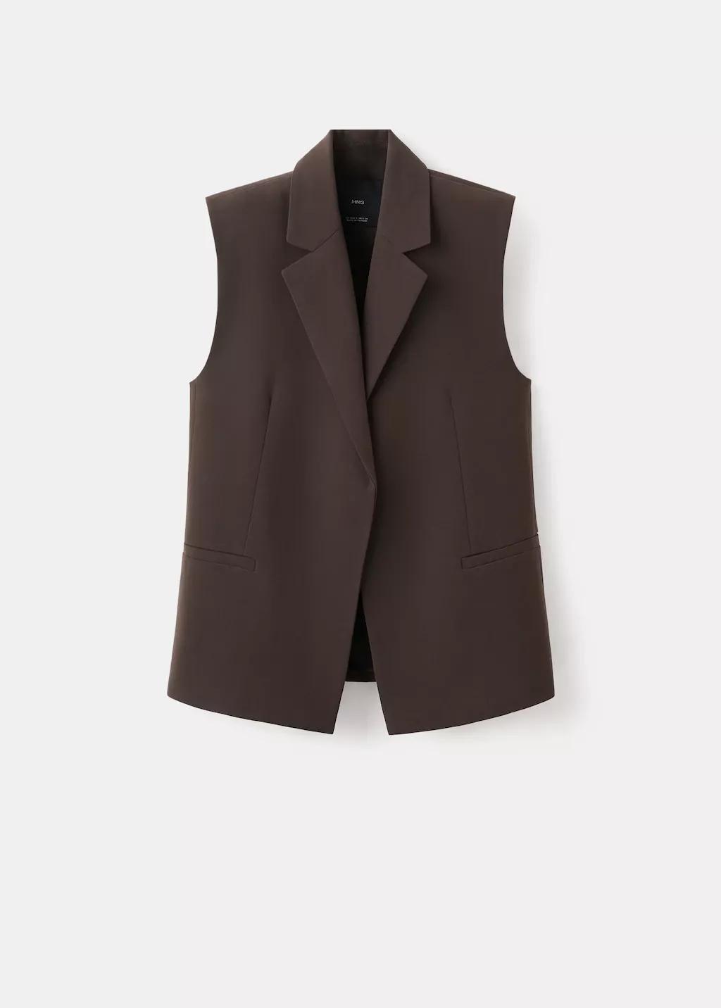 Brown Suit Waistcoat With Lapels, Brown, large image number 2