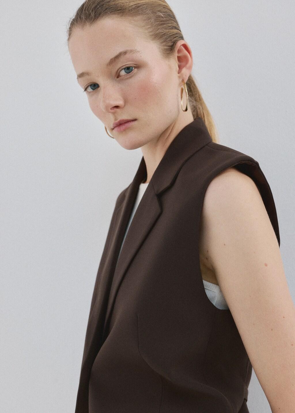 Brown Suit Waistcoat With Lapels, Brown, large image number 7