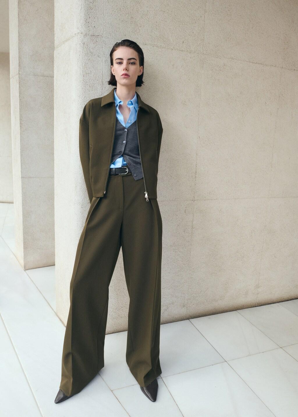 Khaki Belt Straight-Fit Trousers, 0201_37, large image number 0