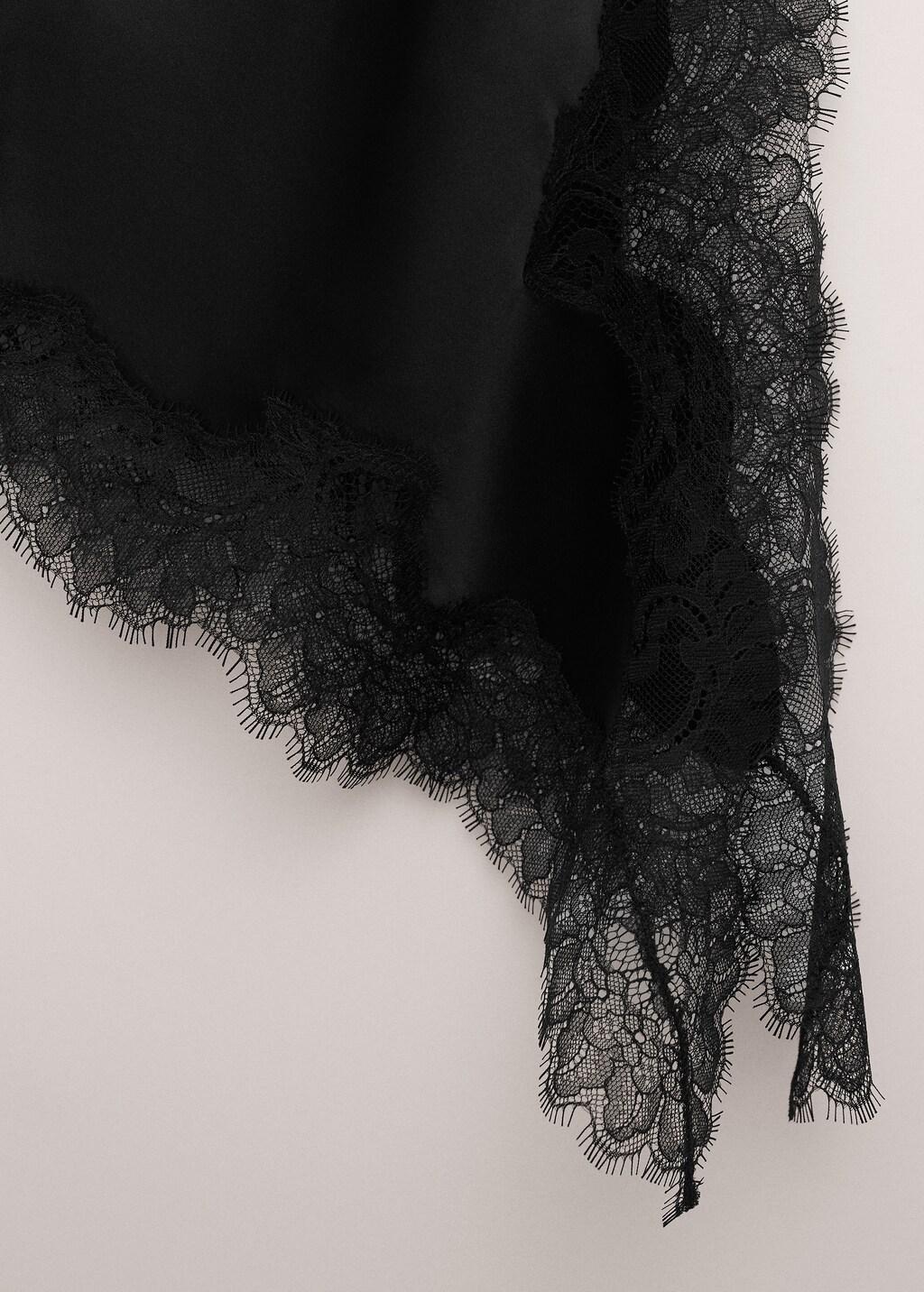 Black Satin Asymmetric Short Skirt With Lace, 0201_99, large image number 5