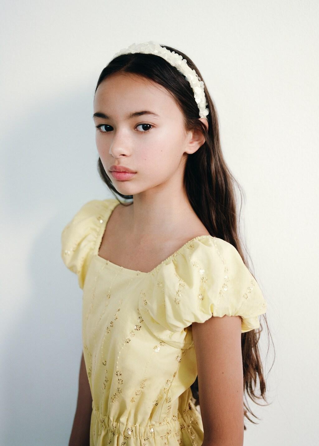 Beige Beaded Detail Headband, Kids Girl, Light Beige, large image number 0