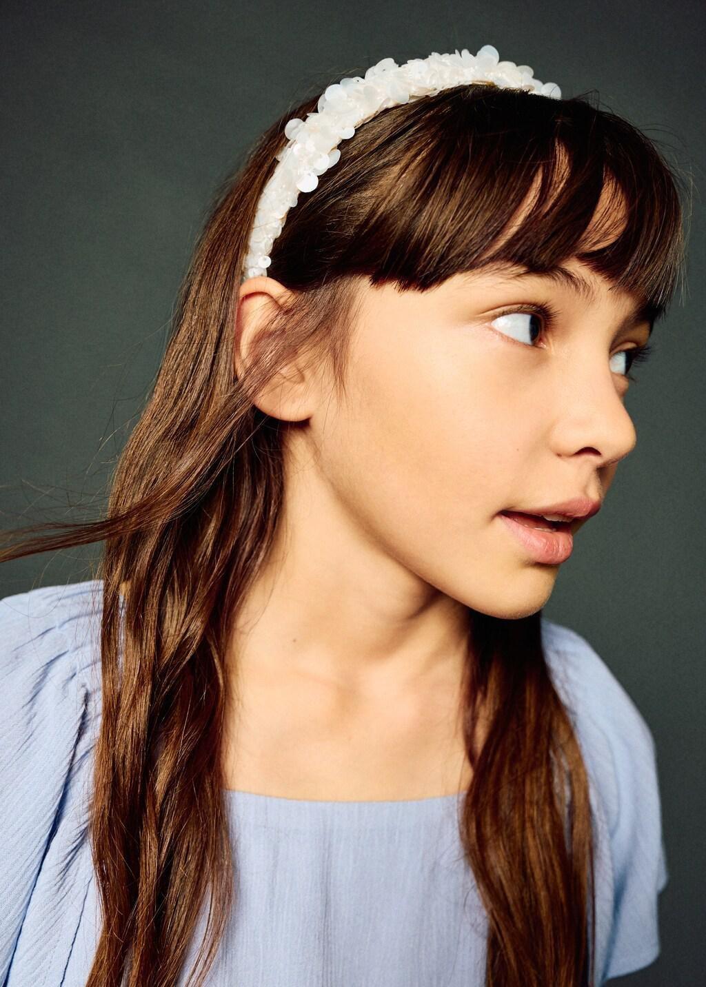 Beige Beaded Detail Headband, Kids Girl, Light Beige, large image number 1