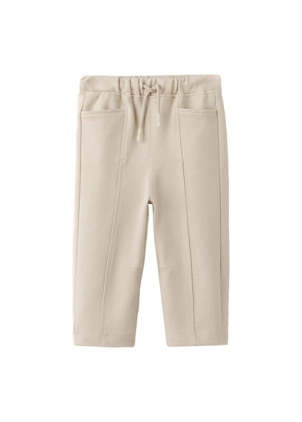 Beige Jogger Trousers With Stitch Detail, Light Pastel Brown, large image number 1