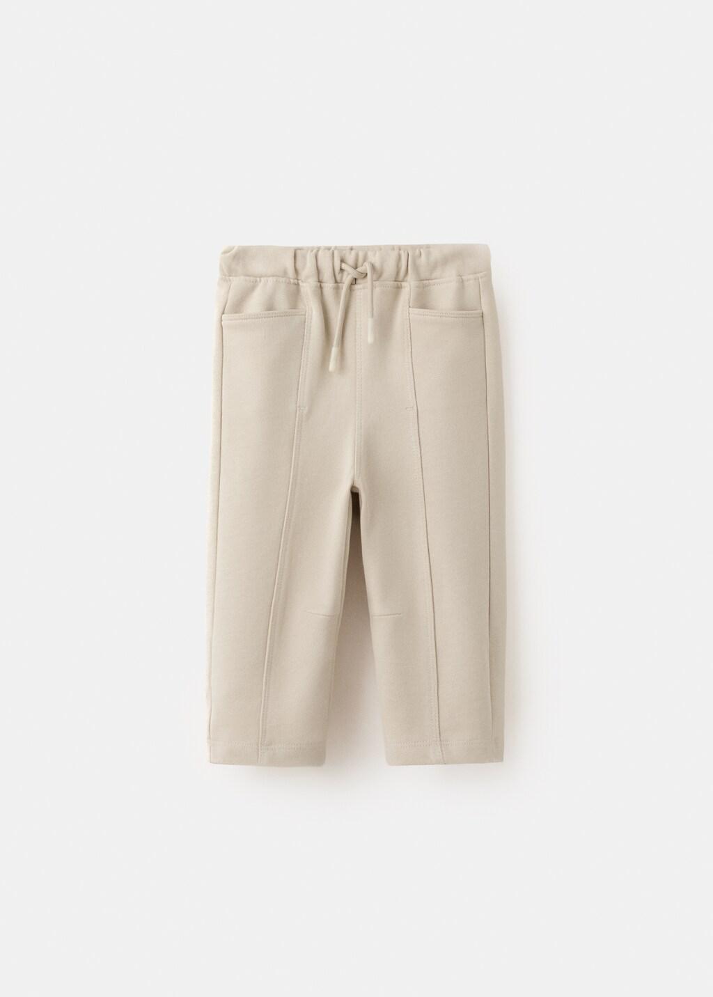 Beige Jogger Trousers With Stitch Detail, Light Pastel Brown, large image number 3