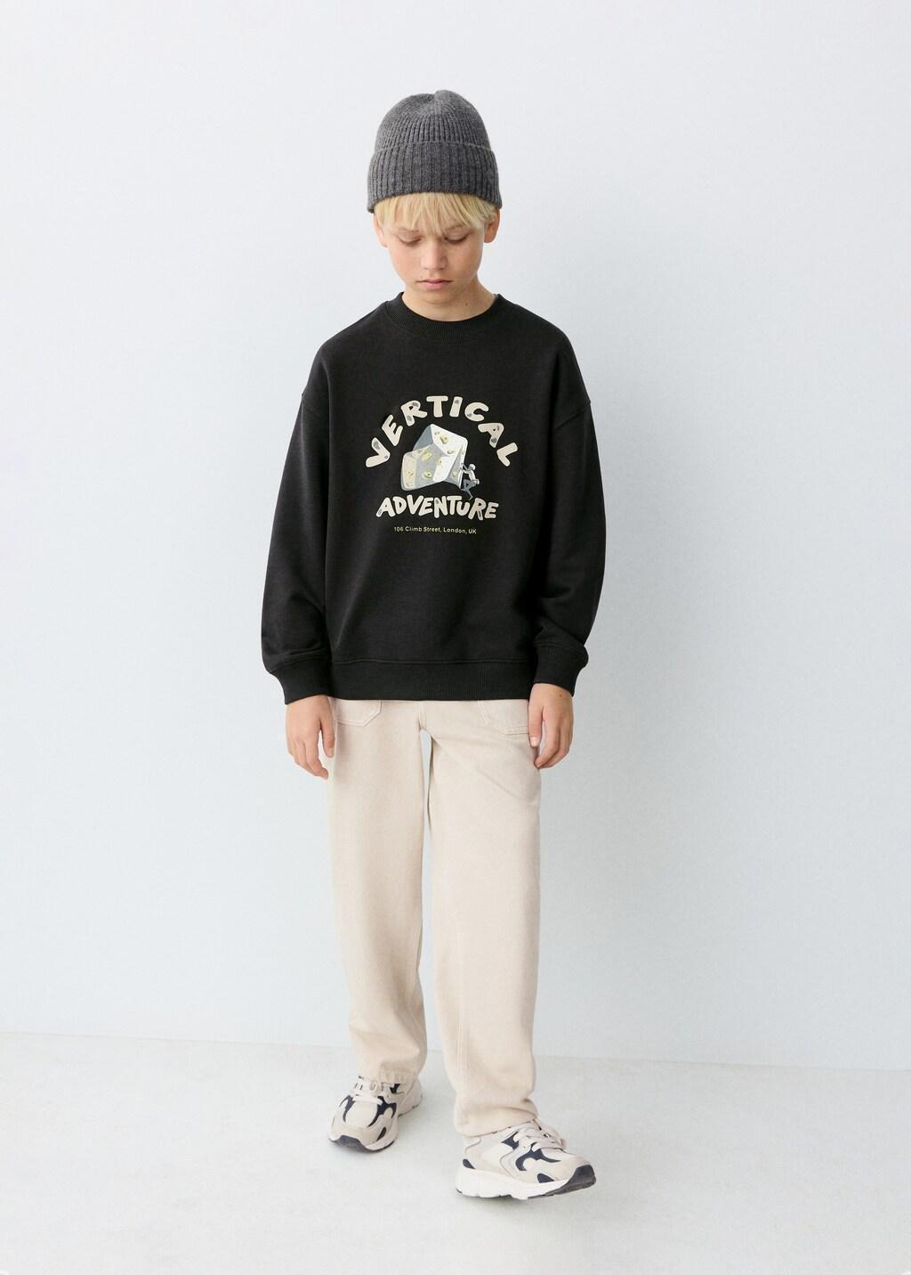 Grey Cotton-Blend Printed Sweatshirt, Kids Boy, Charcoal, large image number 0