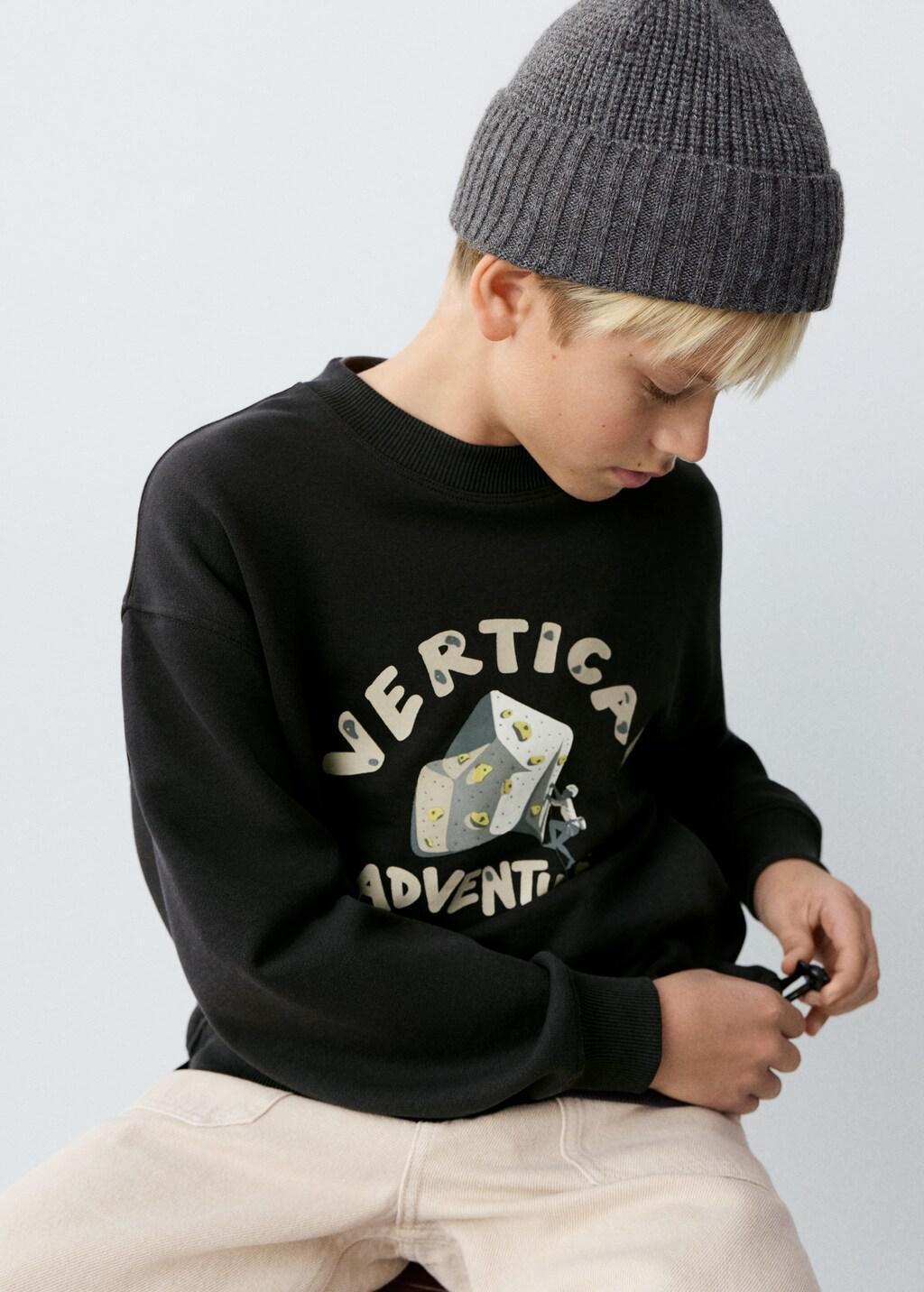 Grey Cotton-Blend Printed Sweatshirt, Kids Boy, Charcoal, large image number 4