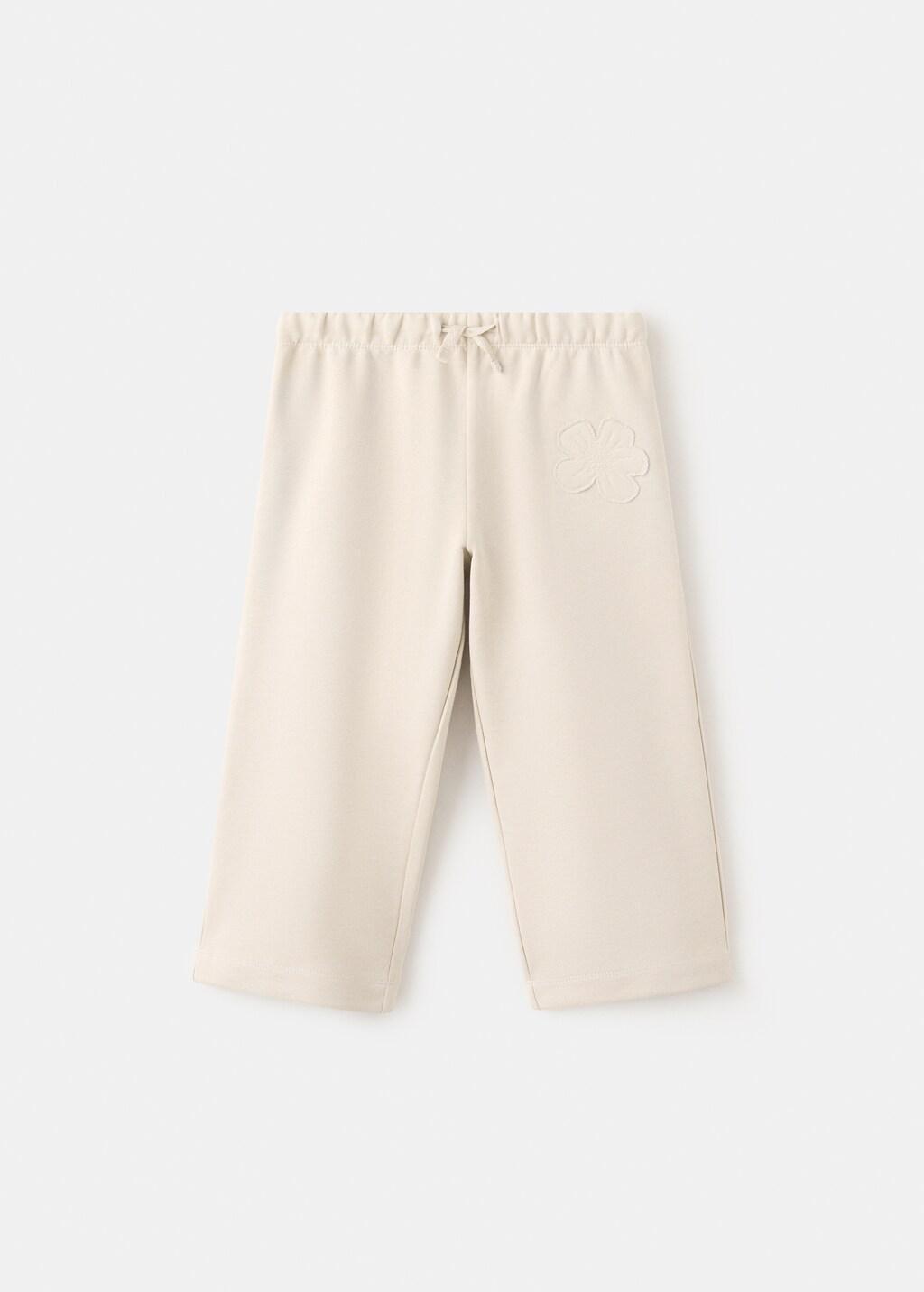 Beige Cotton Joggers Embroidered Detail, Light Beige, large image number 0