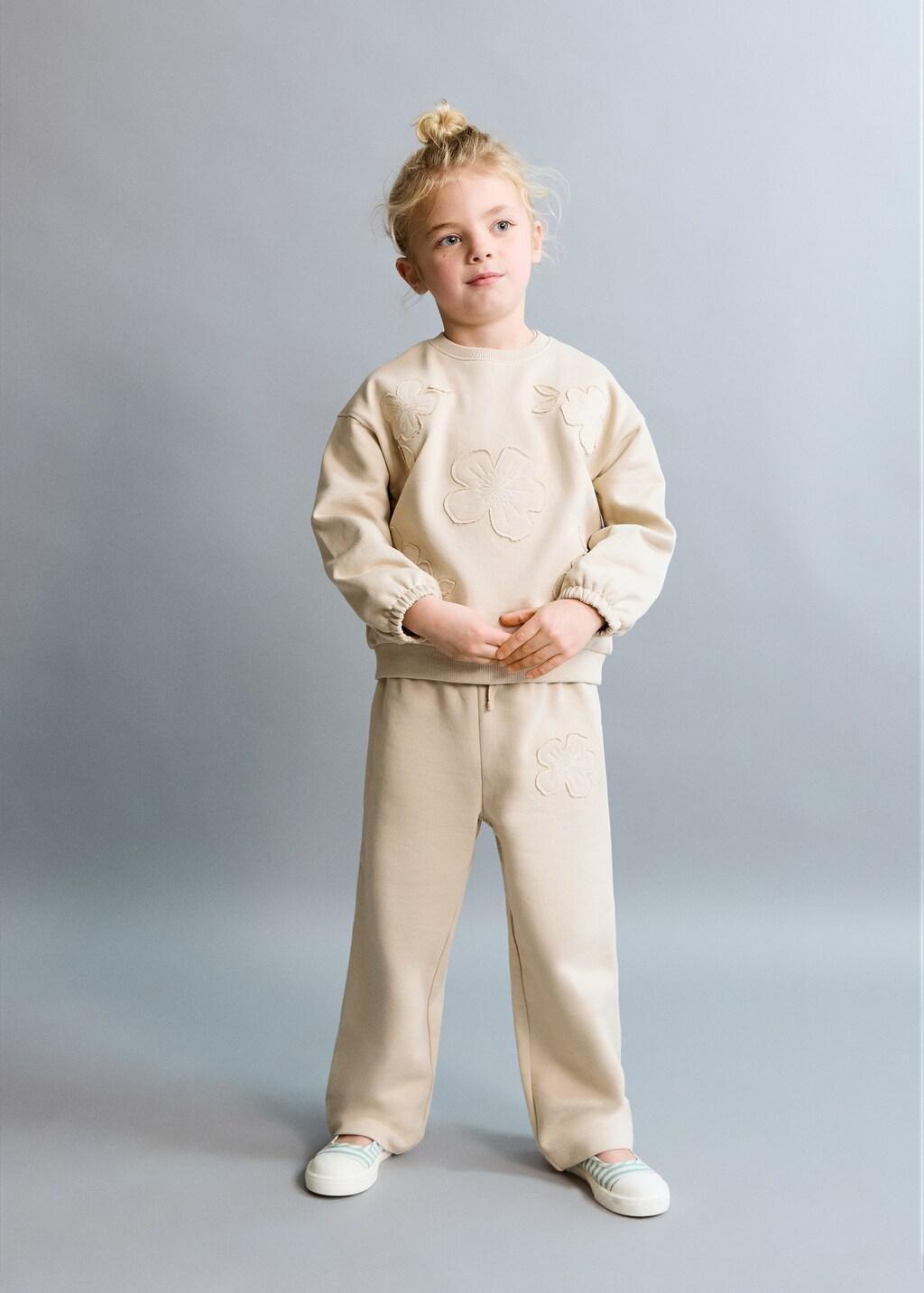 Beige Cotton Joggers Embroidered Detail, Light Beige, large image number 1