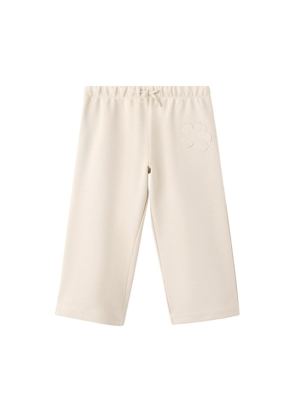 Beige Cotton Joggers Embroidered Detail, Light Beige, large image number 2