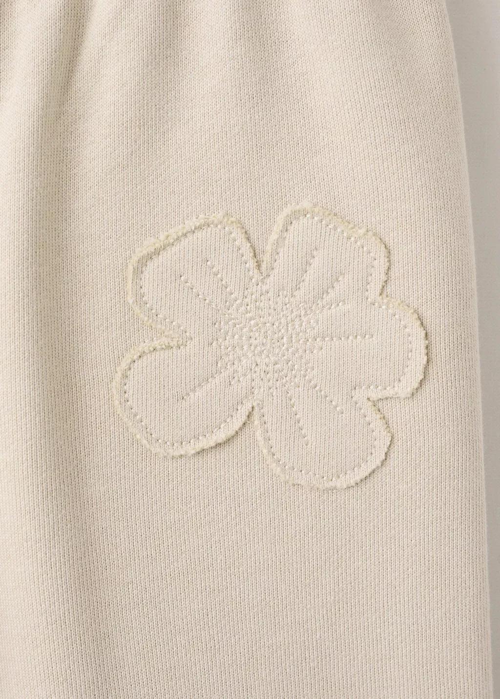 Beige Cotton Joggers Embroidered Detail, Light Beige, large image number 3