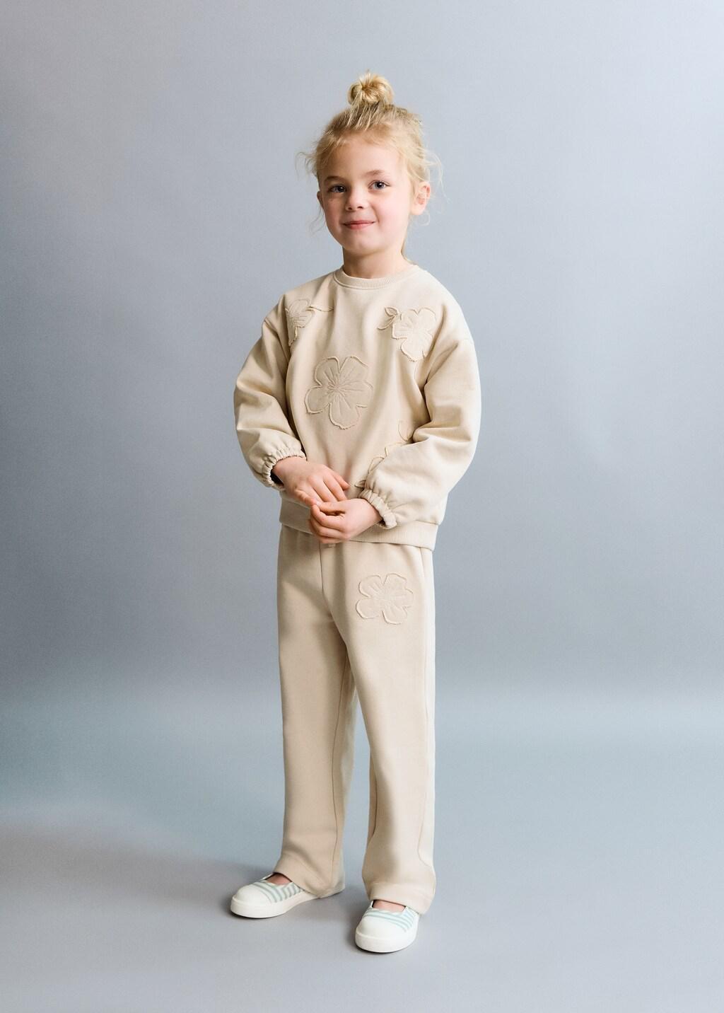 Beige Cotton Joggers Embroidered Detail, Light Beige, large image number 5