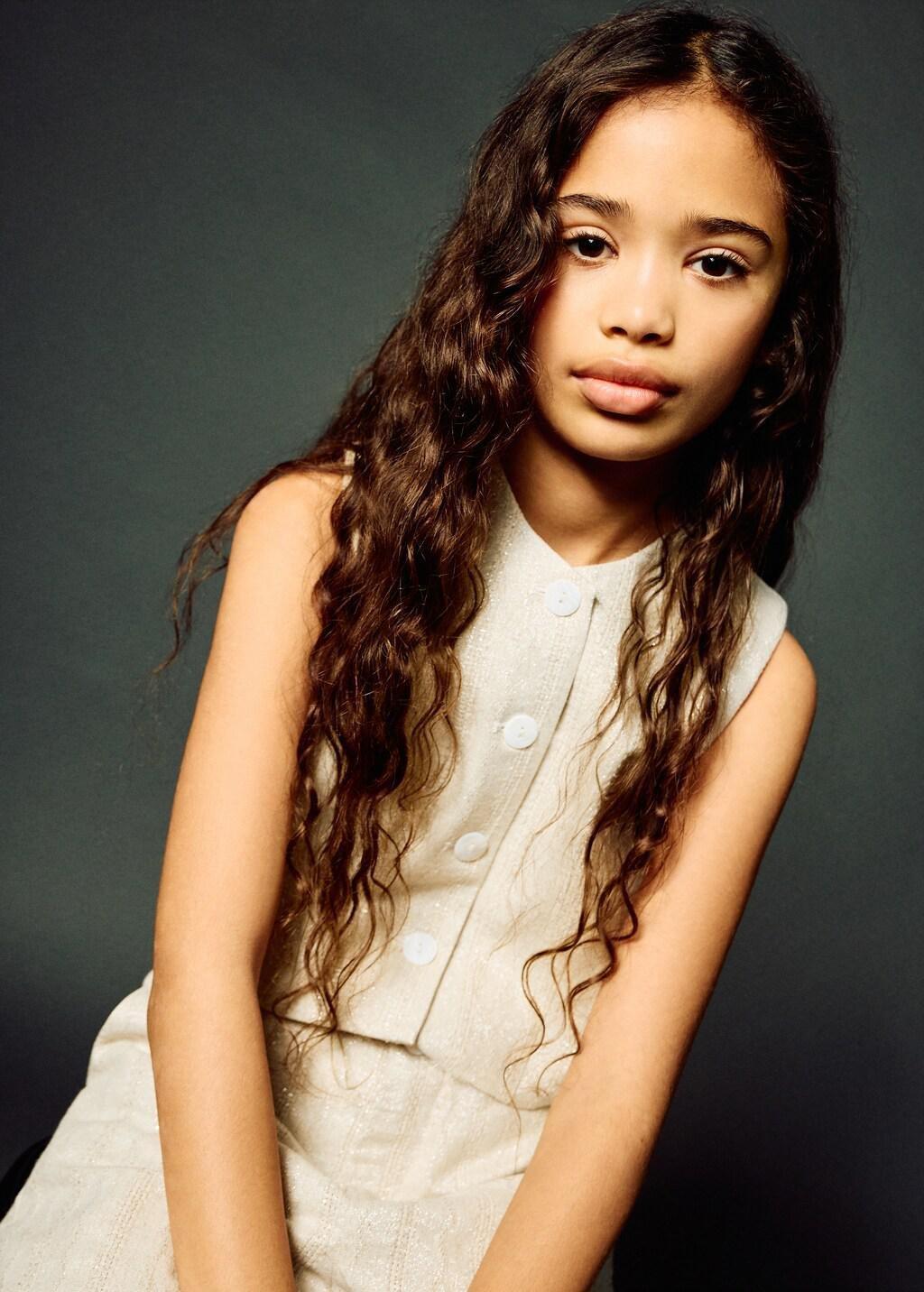 Beige Embroidered Cotton Gilet, Kids Girls, Light Beige, large image number 0