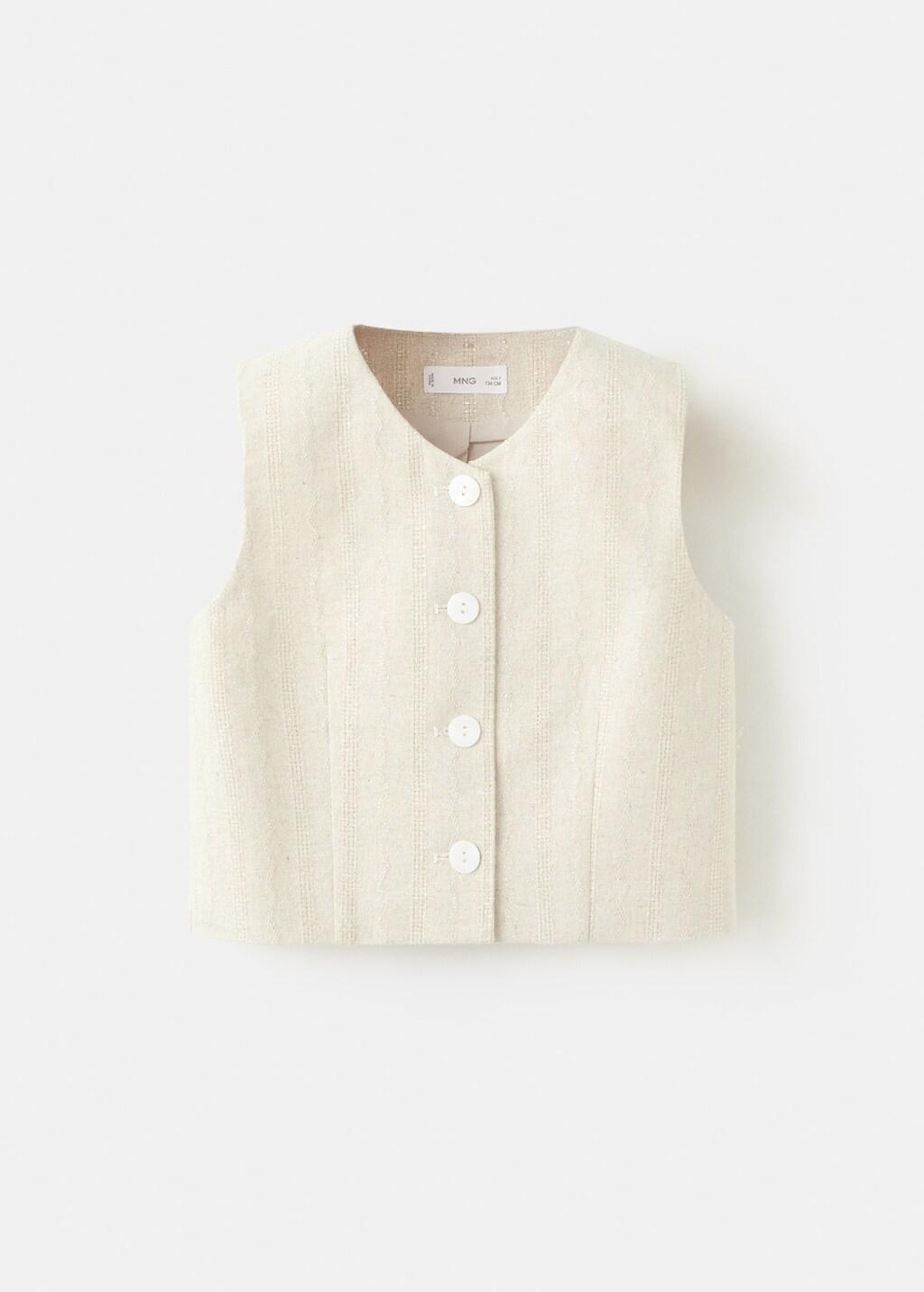 Beige Embroidered Cotton Gilet, Kids Girls, Light Beige, large image number 5