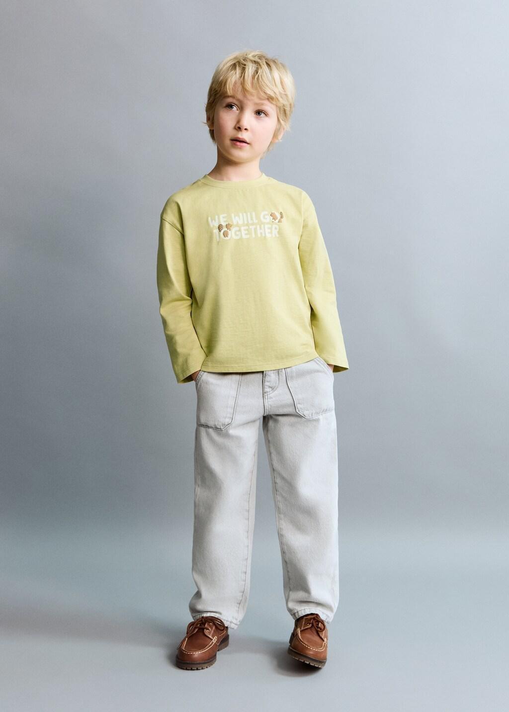 Yellow Embossed Detail Printed T-Shirt, Baby Boy, Bright Yellow, large image number 0