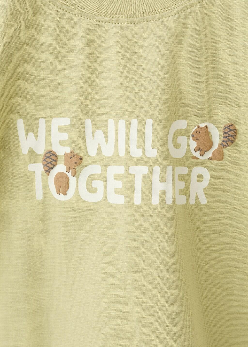 Yellow Embossed Detail Printed T-Shirt, Baby Boy, Bright Yellow, large image number 1