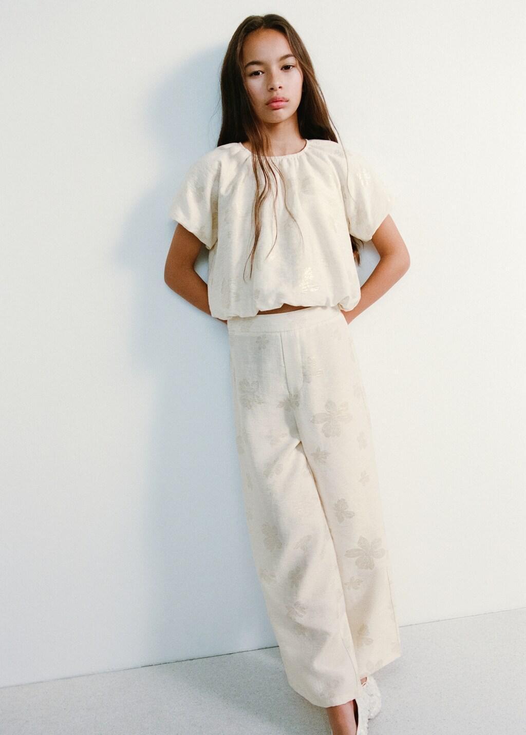 Gold Printed Crop Blouse, Kids Girl, Gold, medium