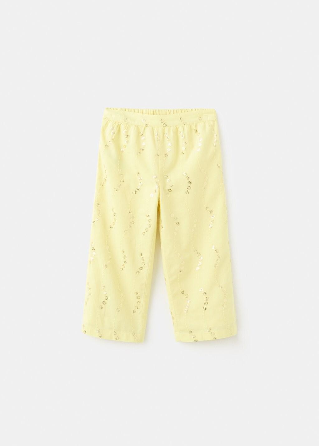 Yellow Trousers With Flower Detail, Baby Girls, Bright Yellow, large image number 0