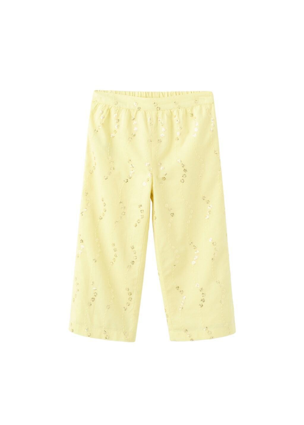 Yellow Trousers With Flower Detail, Baby Girls, Bright Yellow, large image number 1