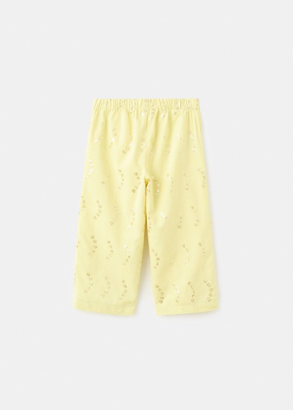 Yellow Trousers With Flower Detail, Baby Girls, Bright Yellow, large image number 2