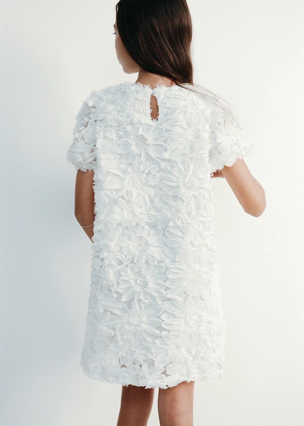 White Tulle Dress With Embroidered Flower, Kids Girl, Natural White, large image number 1