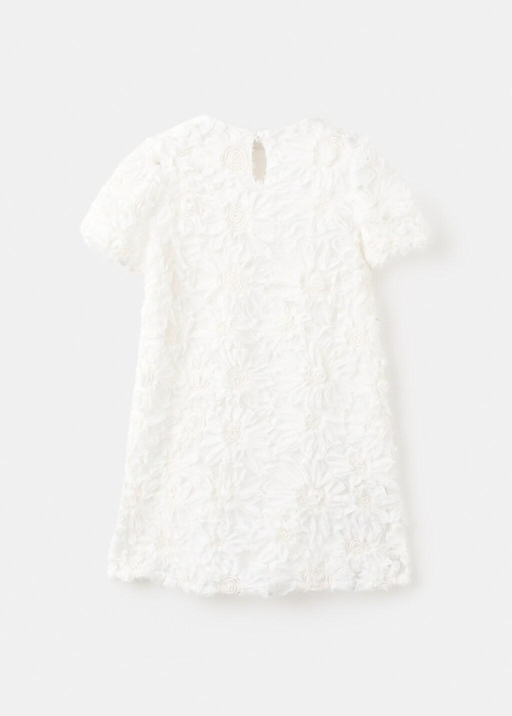 White Tulle Dress With Embroidered Flower, Kids Girl, Natural White, large image number 3