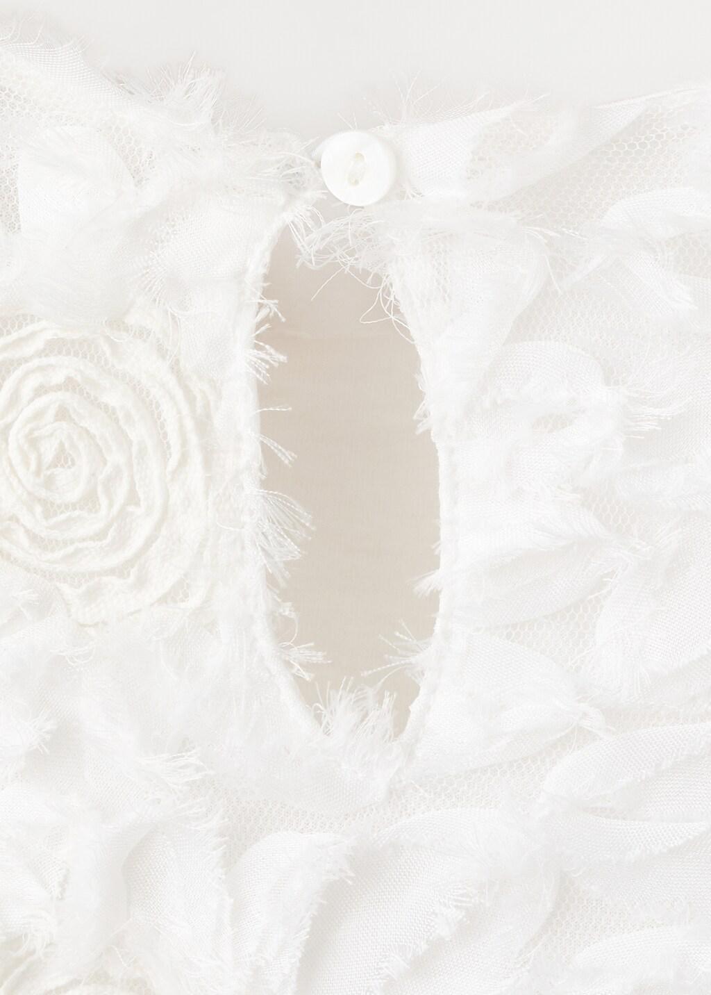 White Tulle Dress With Embroidered Flower, Kids Girl, Natural White, large image number 4