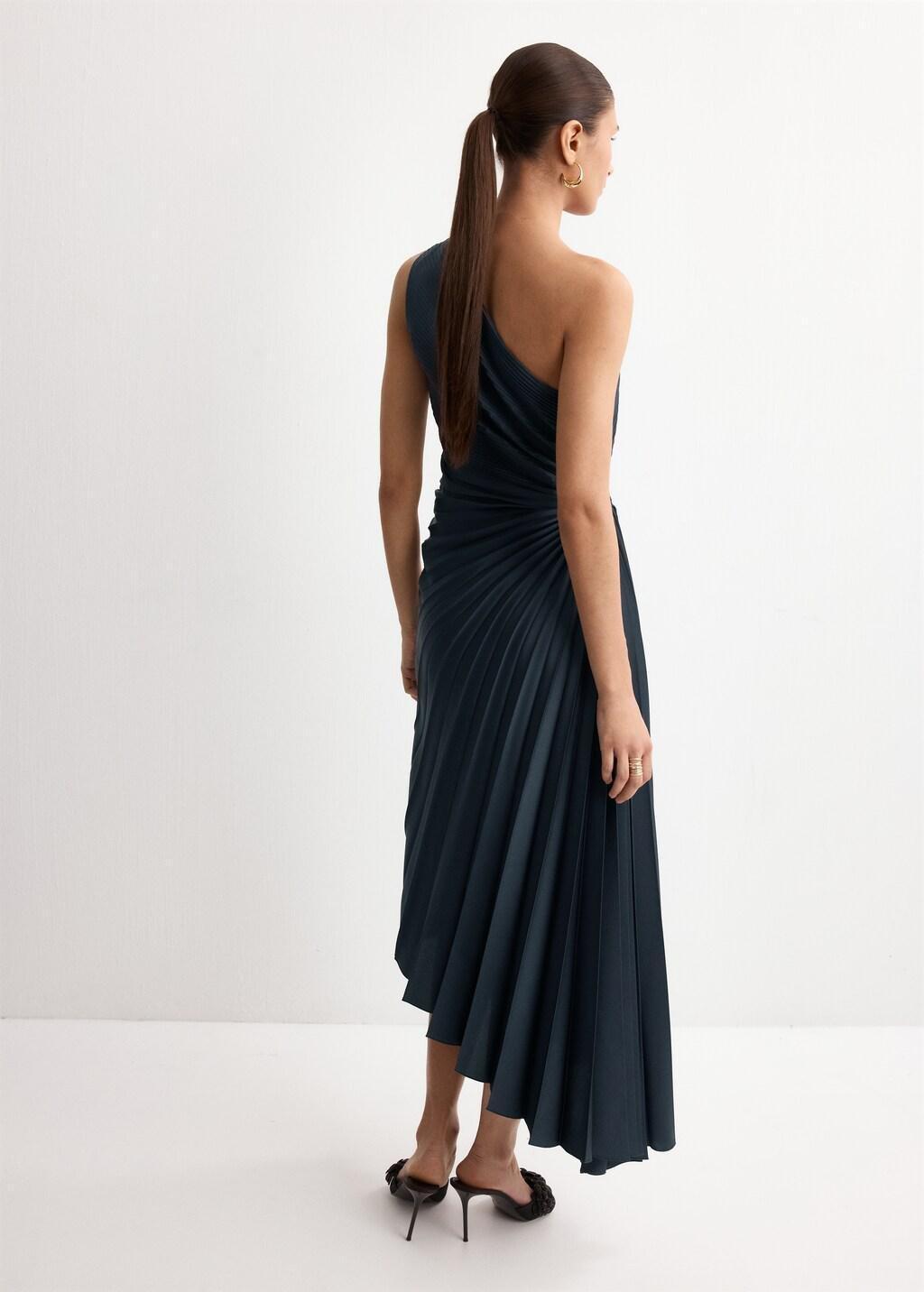 Blue Pleated Asymmetrical Dress With Opening, 0201_52, medium