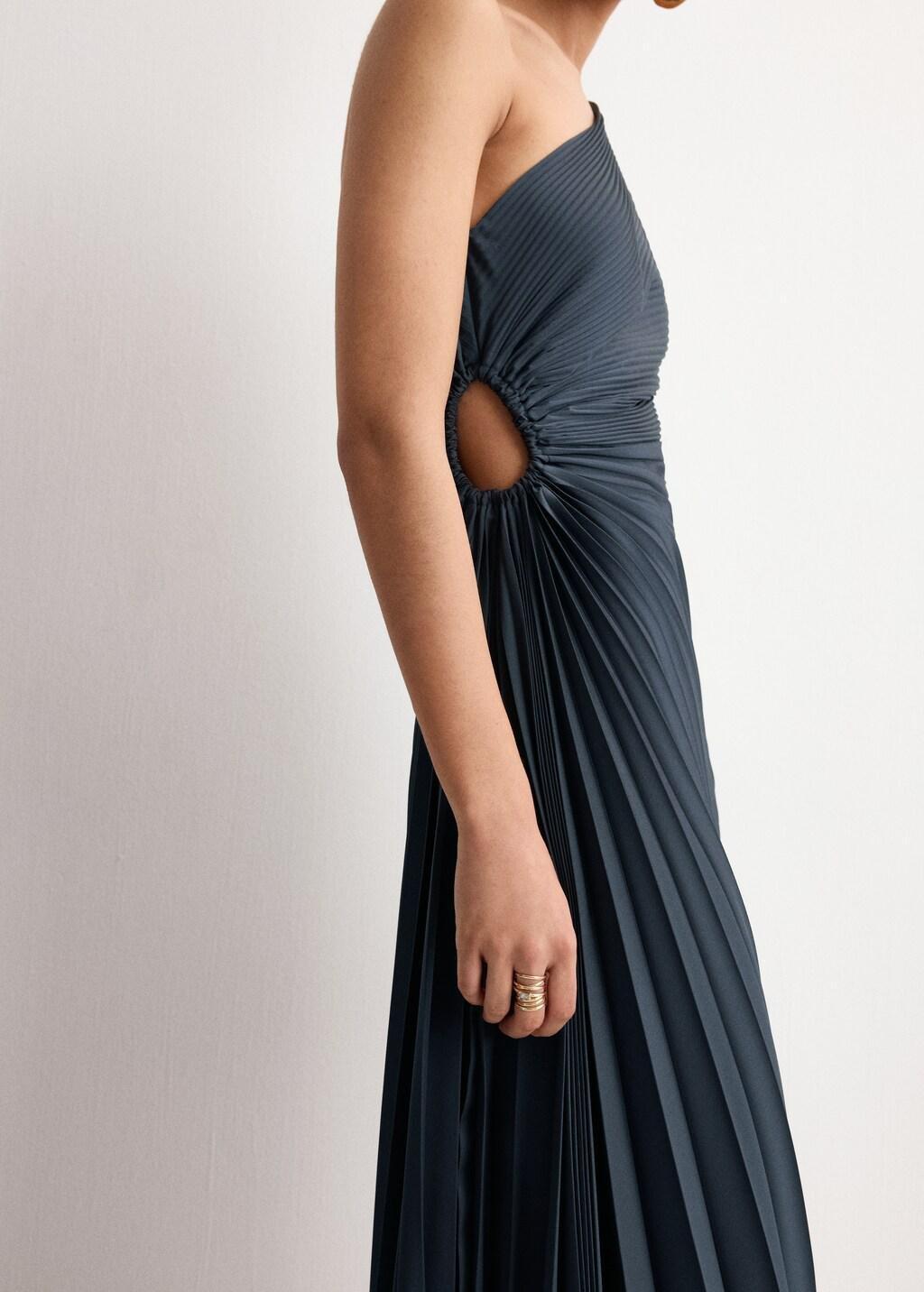 Blue Pleated Asymmetrical Dress With Opening, 0201_52, large image number 3