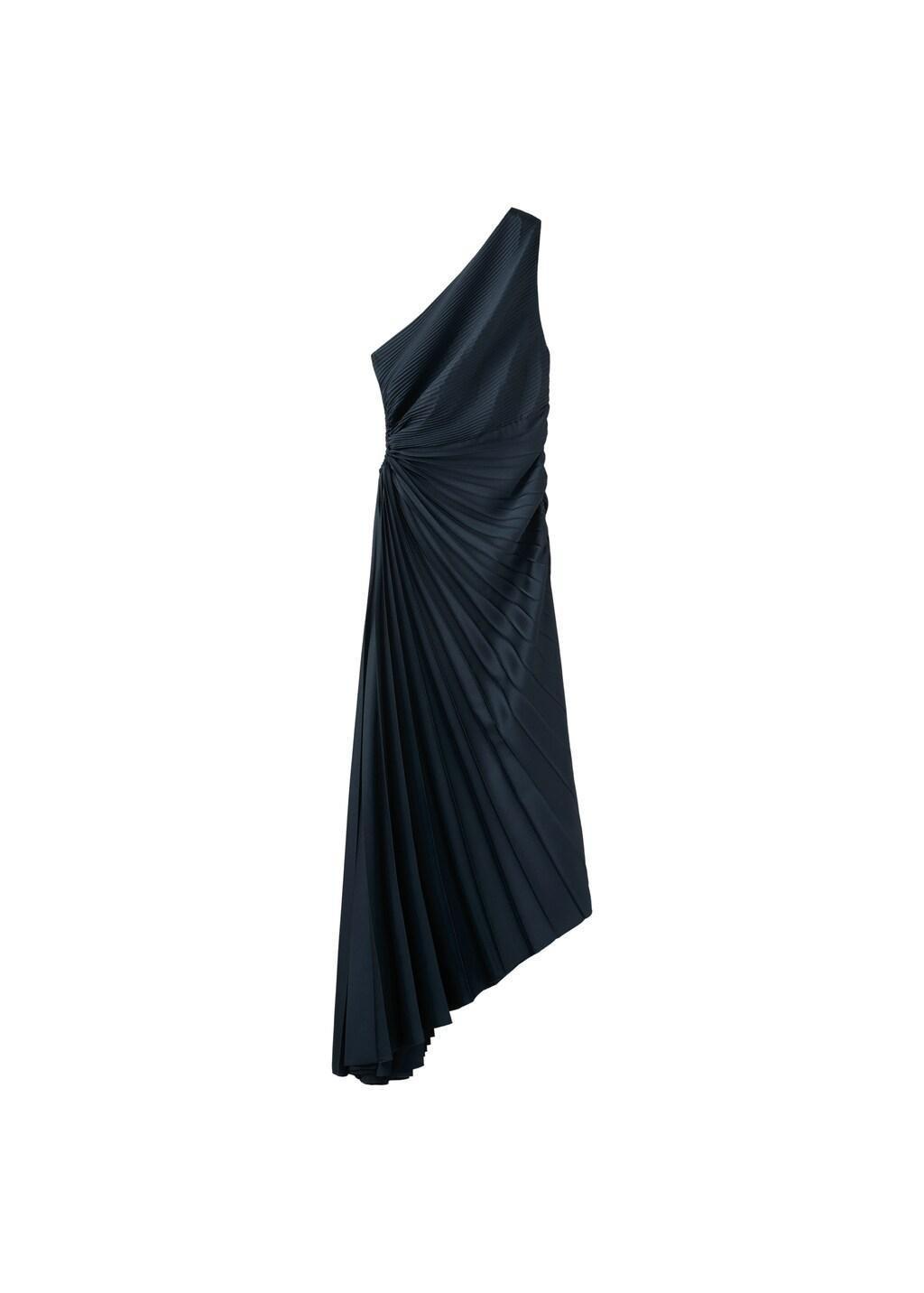 Blue Pleated Asymmetrical Dress With Opening, 0201_52, large image number 6