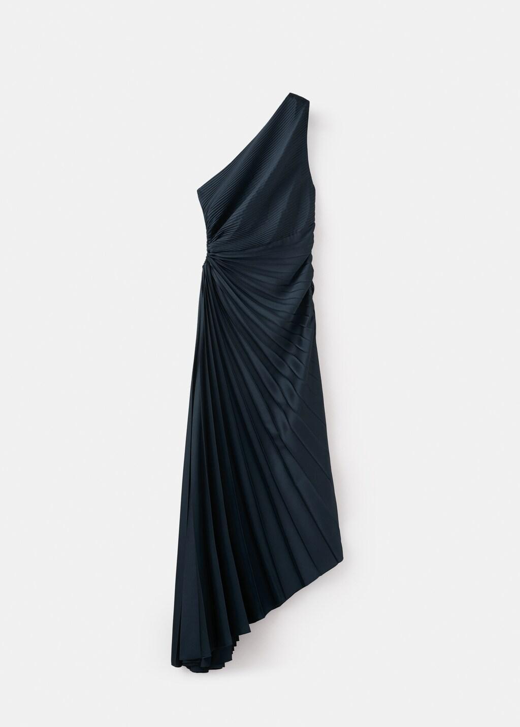 Blue Pleated Asymmetrical Dress With Opening, 0201_52, large image number 7