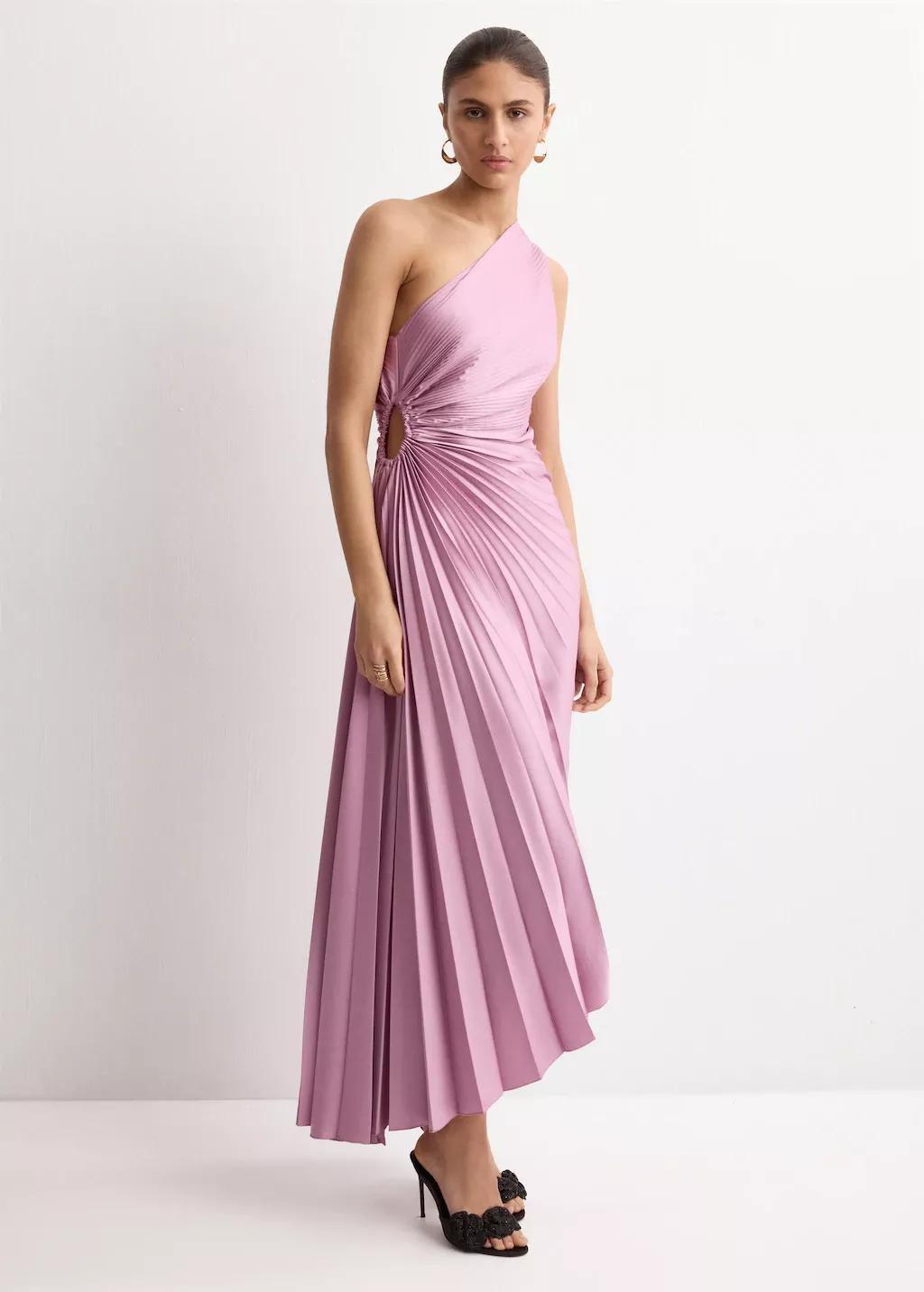 Purple Lt Pastel Pleated Asymmetrical Dress With Opening, Light-Pastel Purple, large image number 0