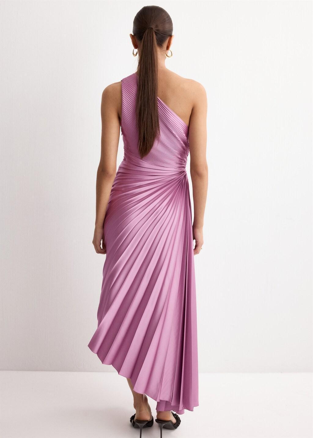 Purple Lt Pastel Pleated Asymmetrical Dress With Opening, Light-Pastel Purple, large image number 2