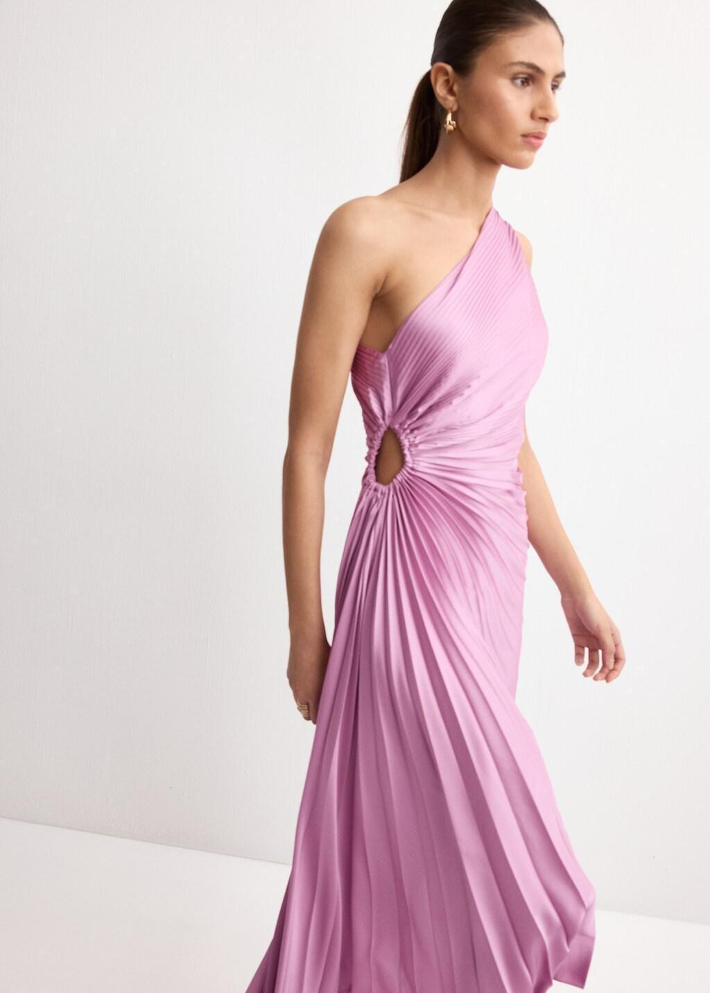 Purple Lt Pastel Pleated Asymmetrical Dress With Opening, Light-Pastel Purple, large image number 4