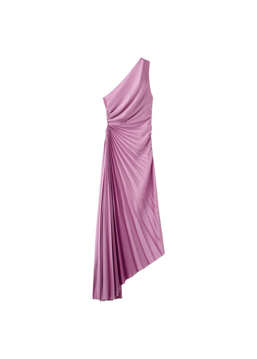 Purple Lt Pastel Pleated Asymmetrical Dress With Opening, Light-Pastel Purple, large image number 6