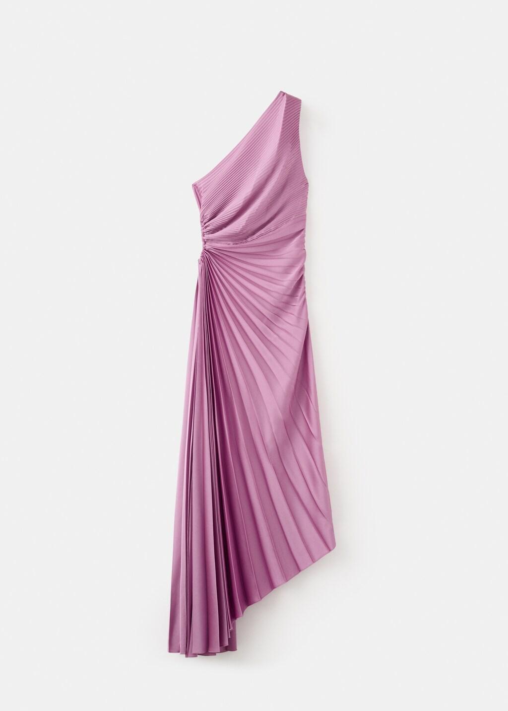 Purple Lt Pastel Pleated Asymmetrical Dress With Opening, Light-Pastel Purple, large image number 7