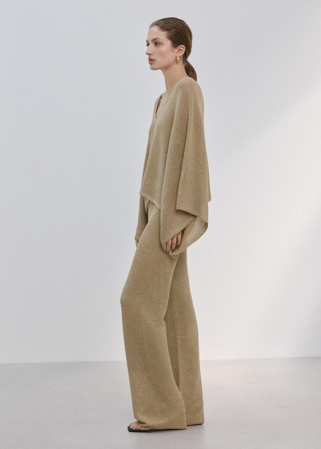 Gold V-Neck Knit Top, 0201_OR, large image number 0