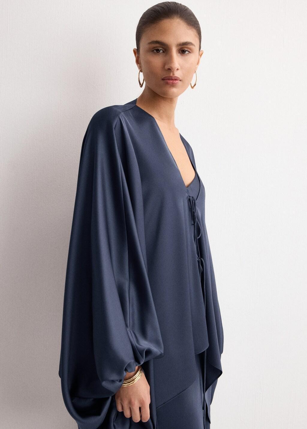 Blue Puffed Sleeves Jacket, Dark Blue, large image number 3
