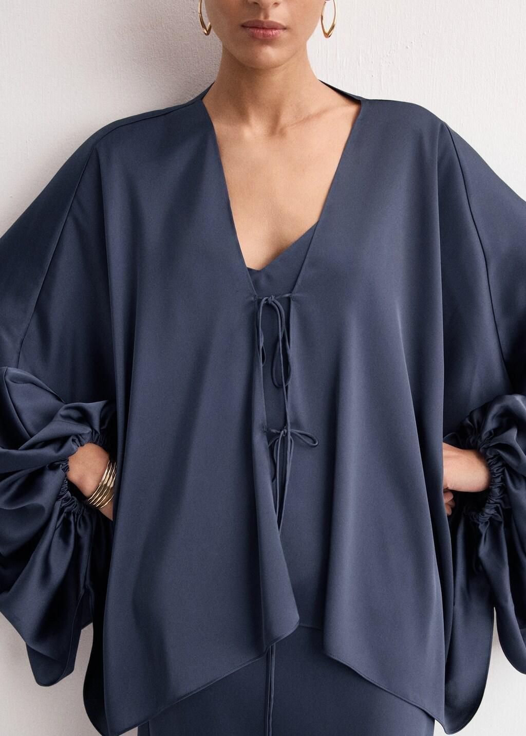 Blue Puffed Sleeves Jacket, Dark Blue, large image number 6