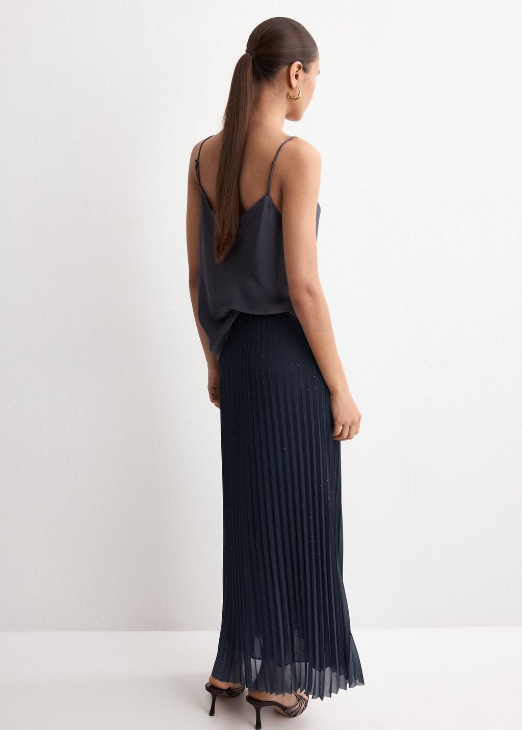 Blue Pleated Flared Skirt, Dark Blue, large image number 2
