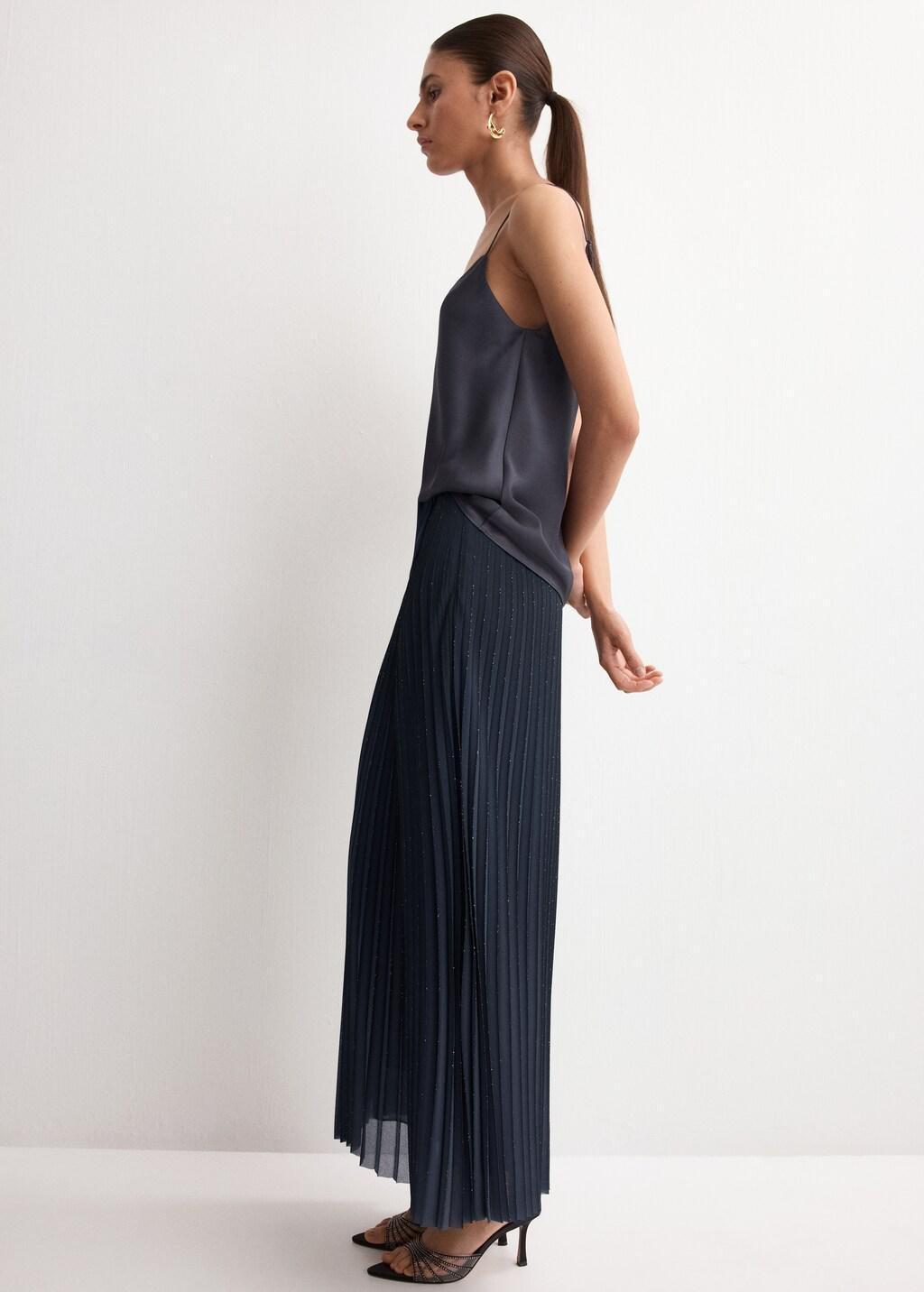 Blue Pleated Flared Skirt, Dark Blue, large image number 4