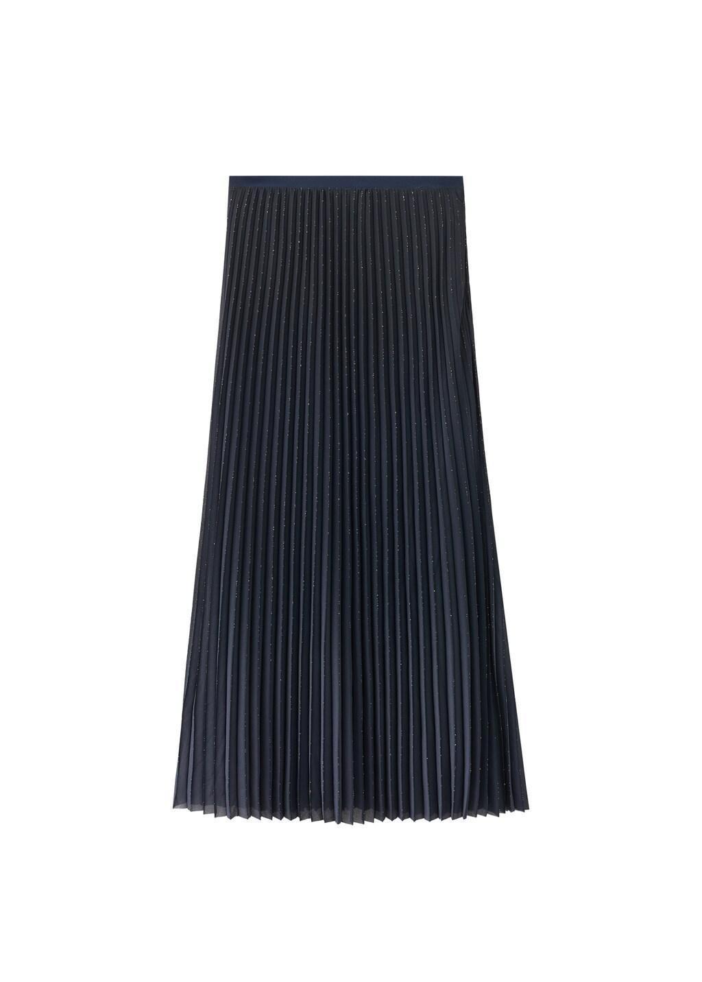 Blue Pleated Flared Skirt, Dark Blue, large image number 6