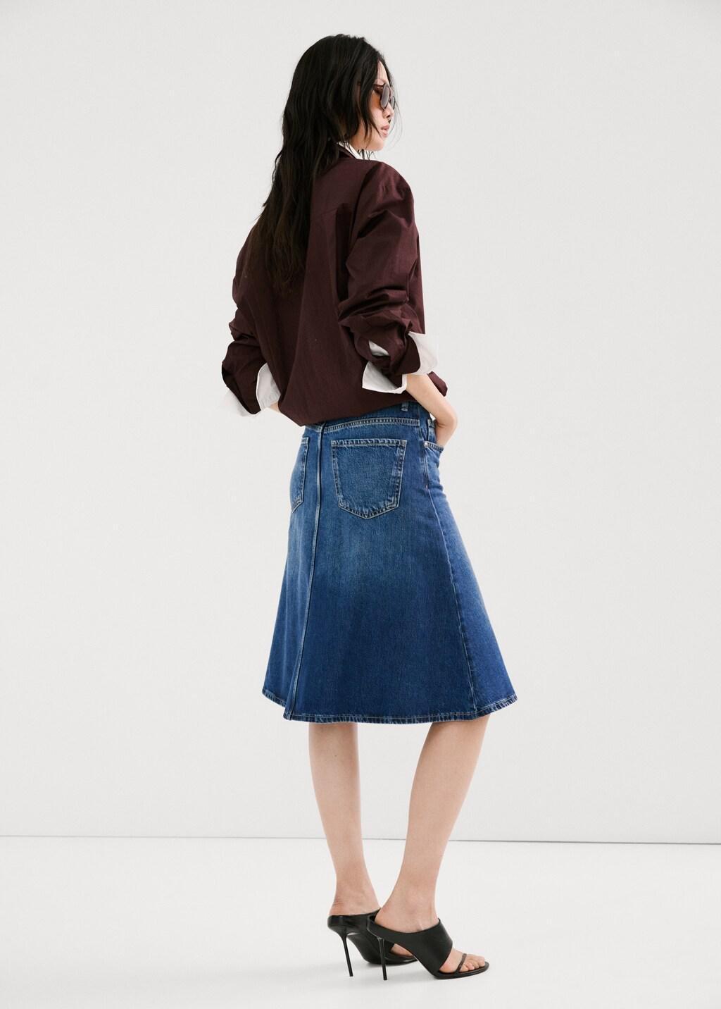 Blue Midi Denim Skirt, Open Blue, medium