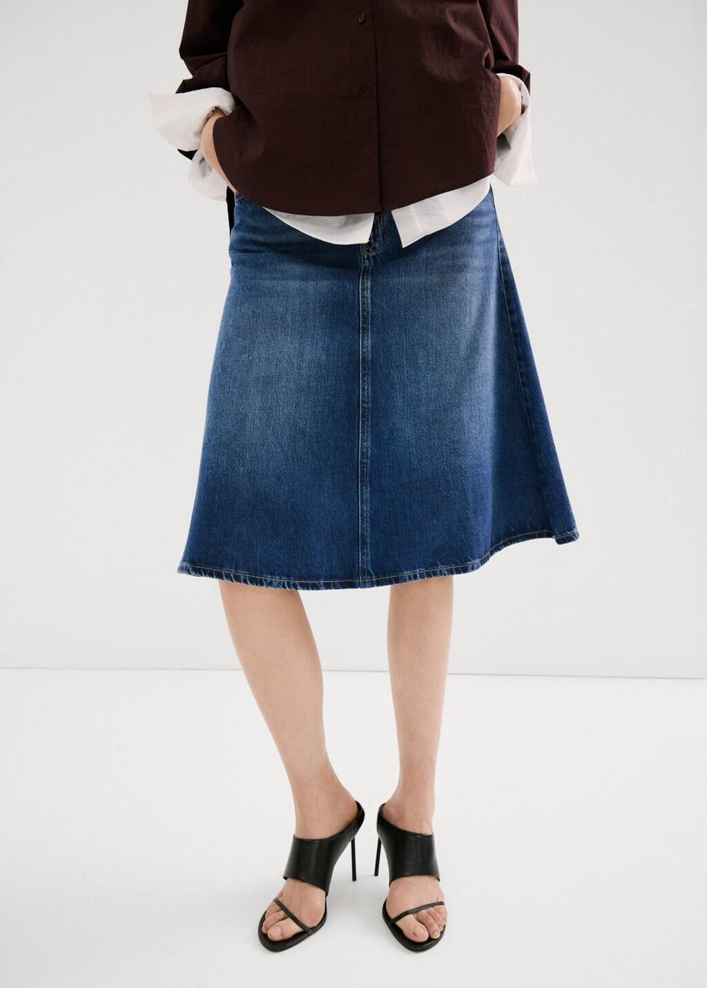 Blue Midi Denim Skirt, Open Blue, large image number 4