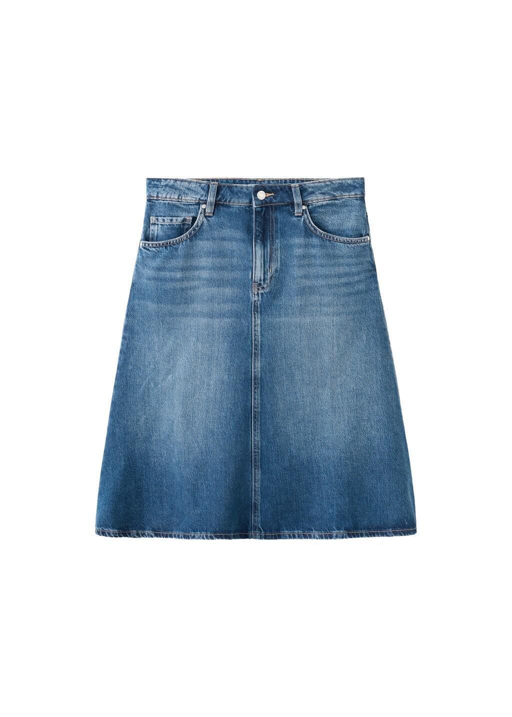 Blue Midi Denim Skirt, Open Blue, large image number 7