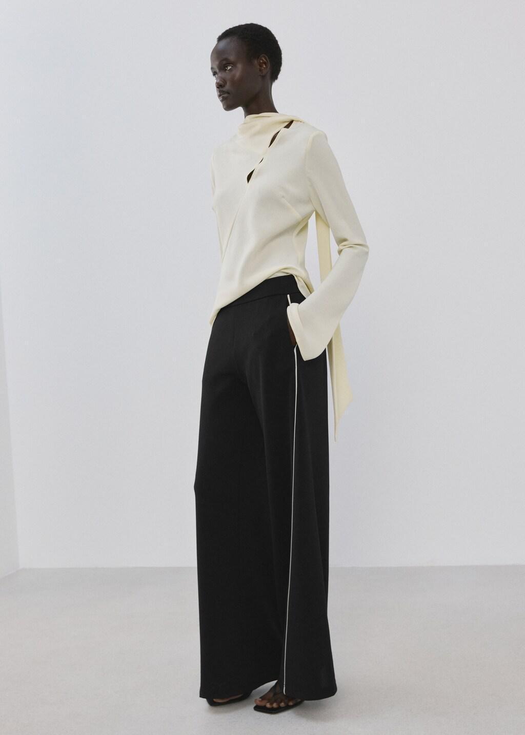 Black Satin Trousers With Combined Stripes, Black, large image number 0